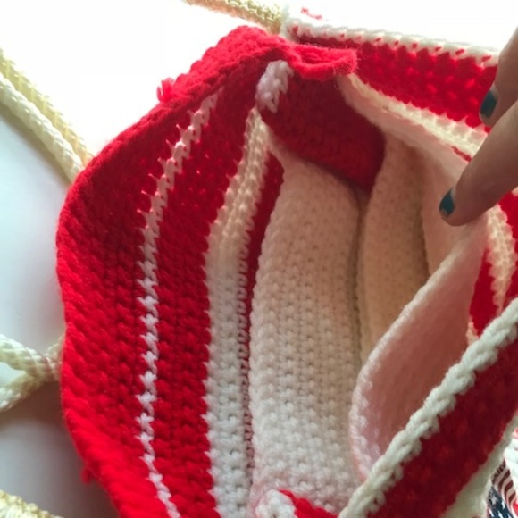 Handmade Patriotic Handbag Crochet Macrame VTG - Picture 7 of 8